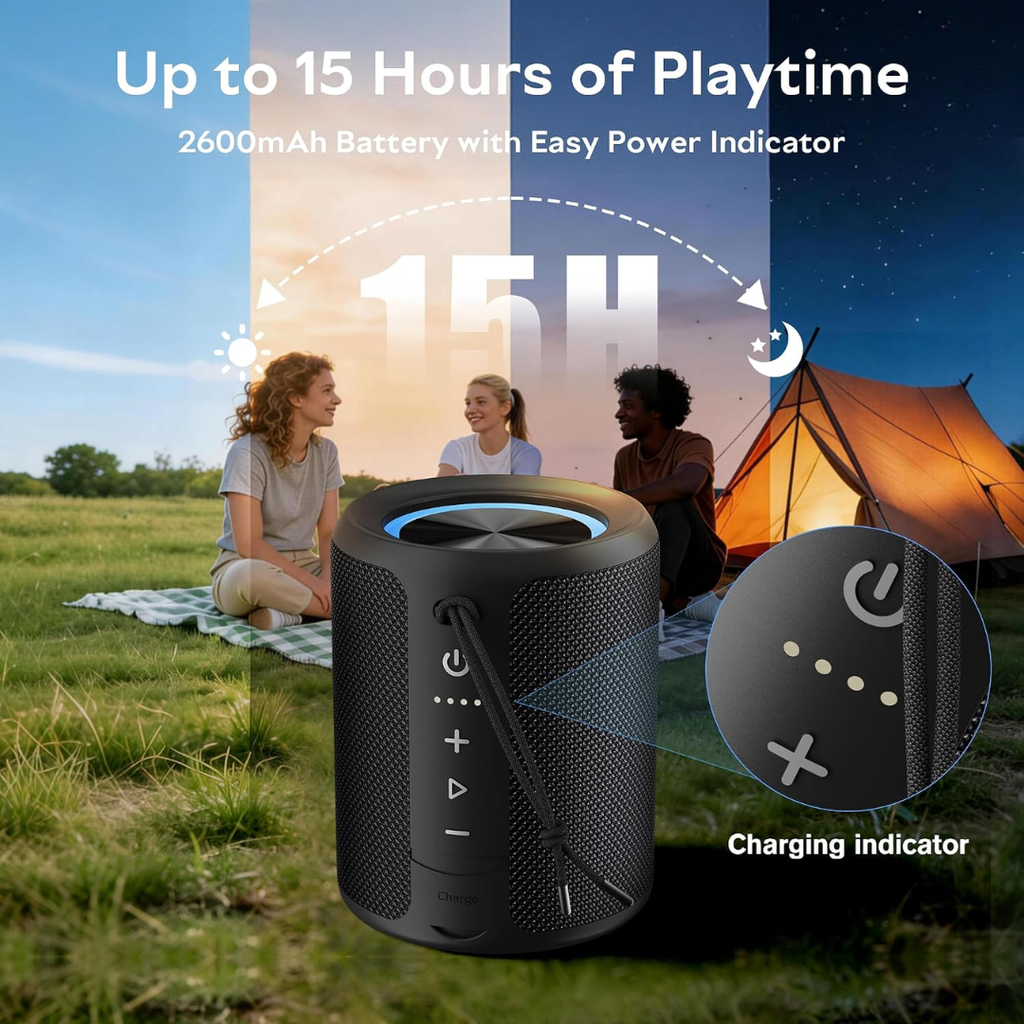 Portable Bluetooth Speaker, IPX7 Waterproof Wireless Speaker with 20W Loud Stereo Sound, 15H Playtime & Beat-Synced RGB Light