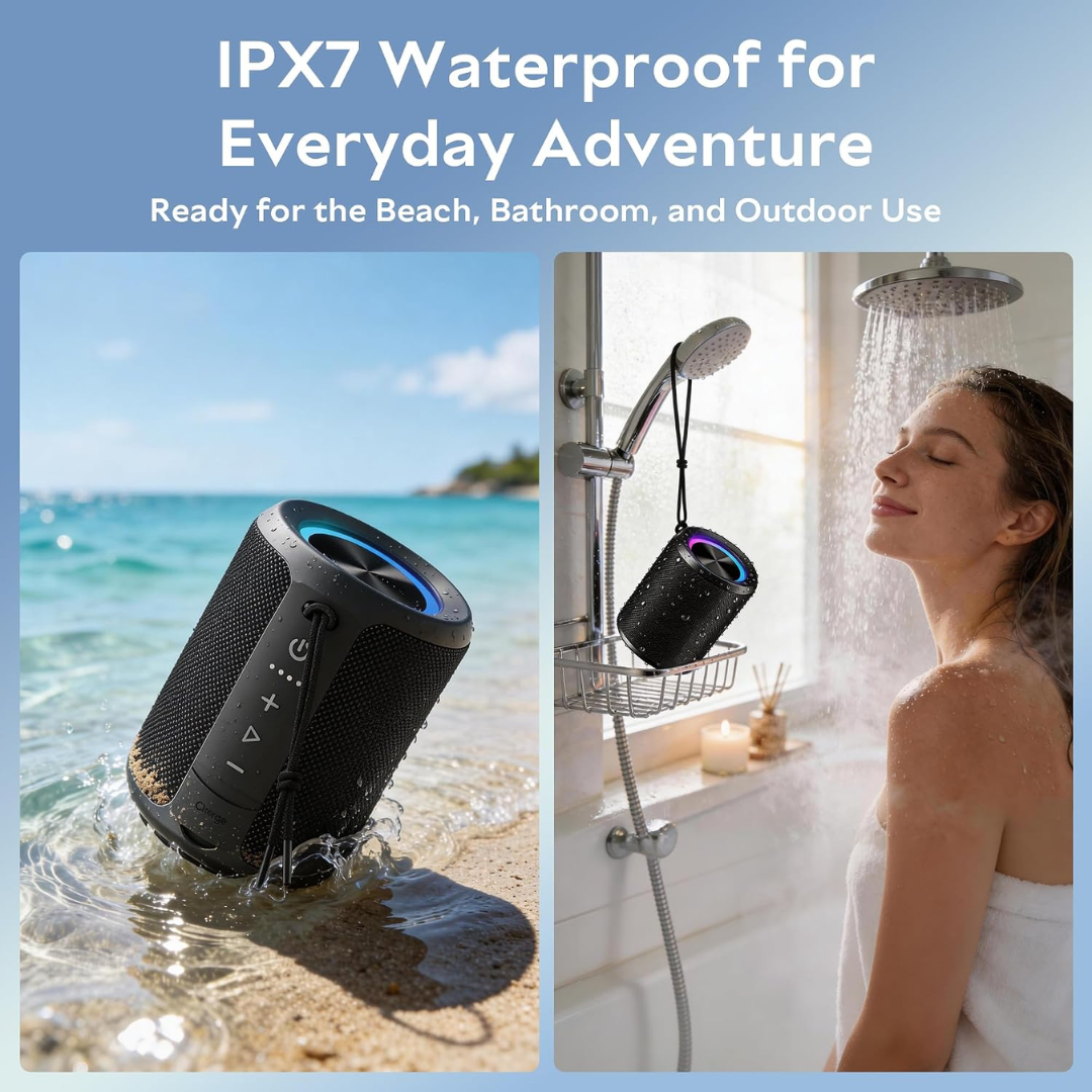 Portable Bluetooth Speaker, IPX7 Waterproof Wireless Speaker with 20W Loud Stereo Sound, 15H Playtime & Beat-Synced RGB Light